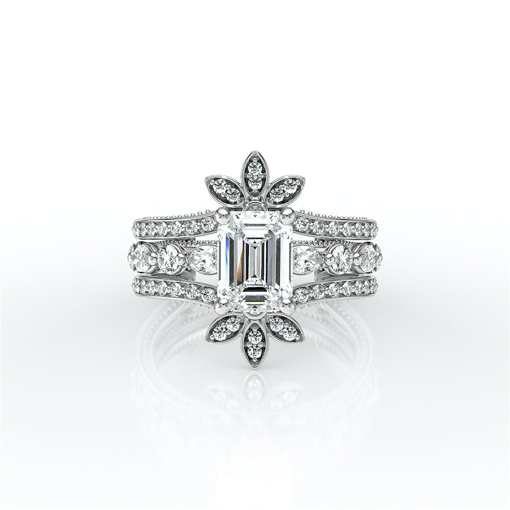 Emerald Side Stone 14k White Gold Engagement Ring - VNG-2202