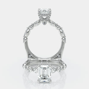 Emerald Side Stone 14k White Gold Engagement Ring - VNG-2202