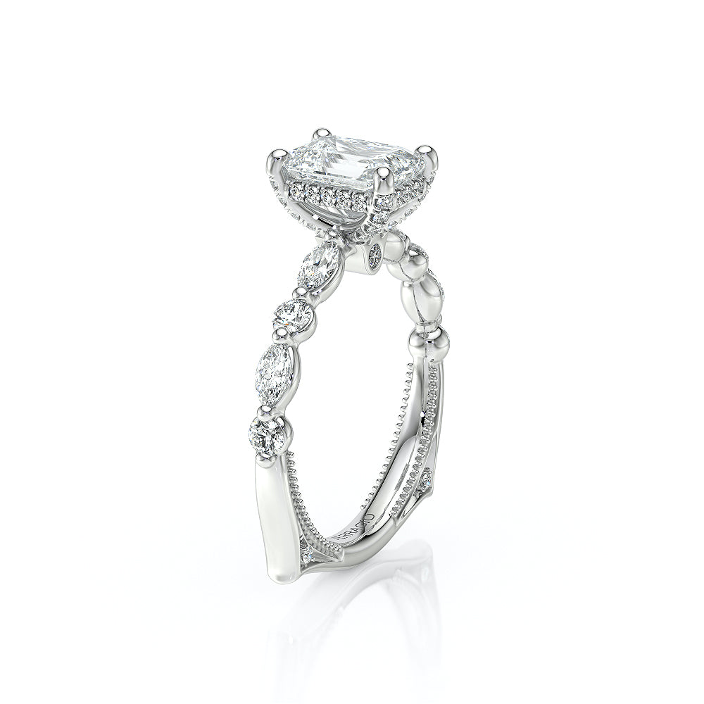 Emerald Side Stone 18k White Gold Engagement Ring - VNG-2202