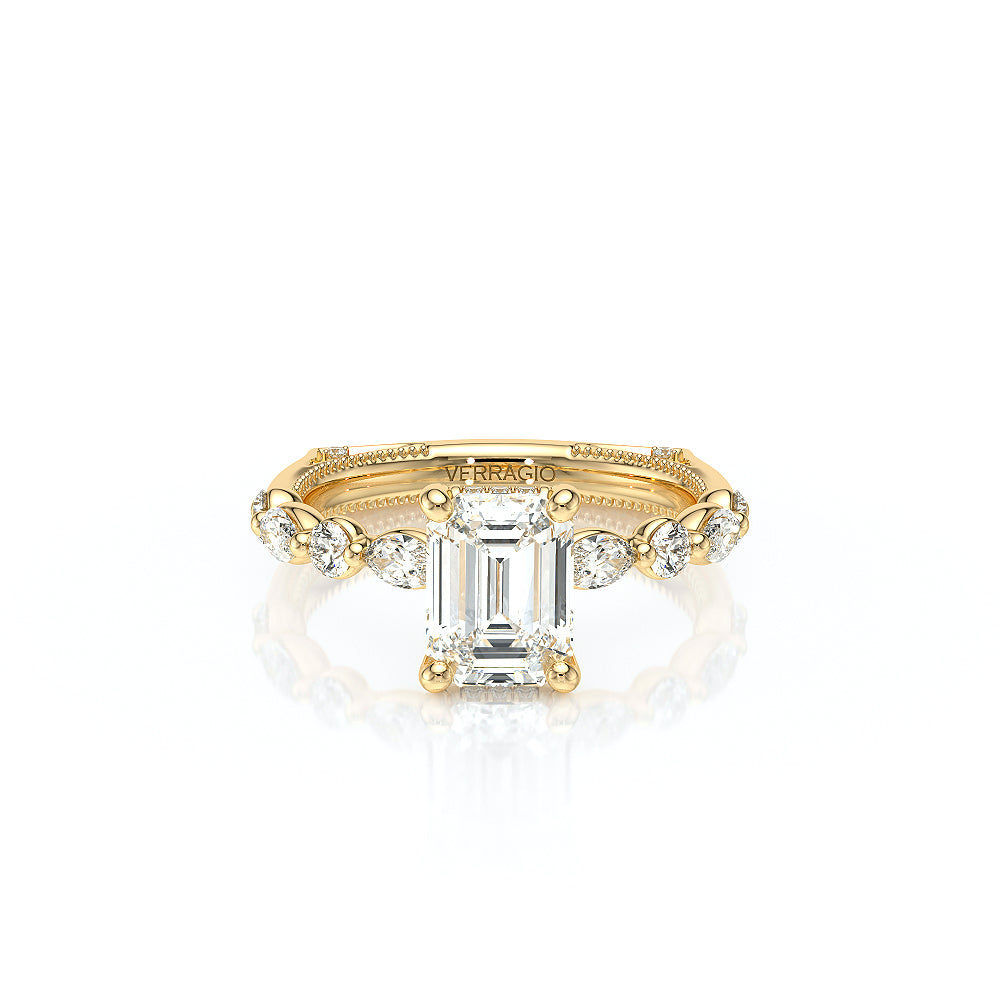 Emerald Side Stone 18k Yellow Gold Engagement Ring - VNG-2202