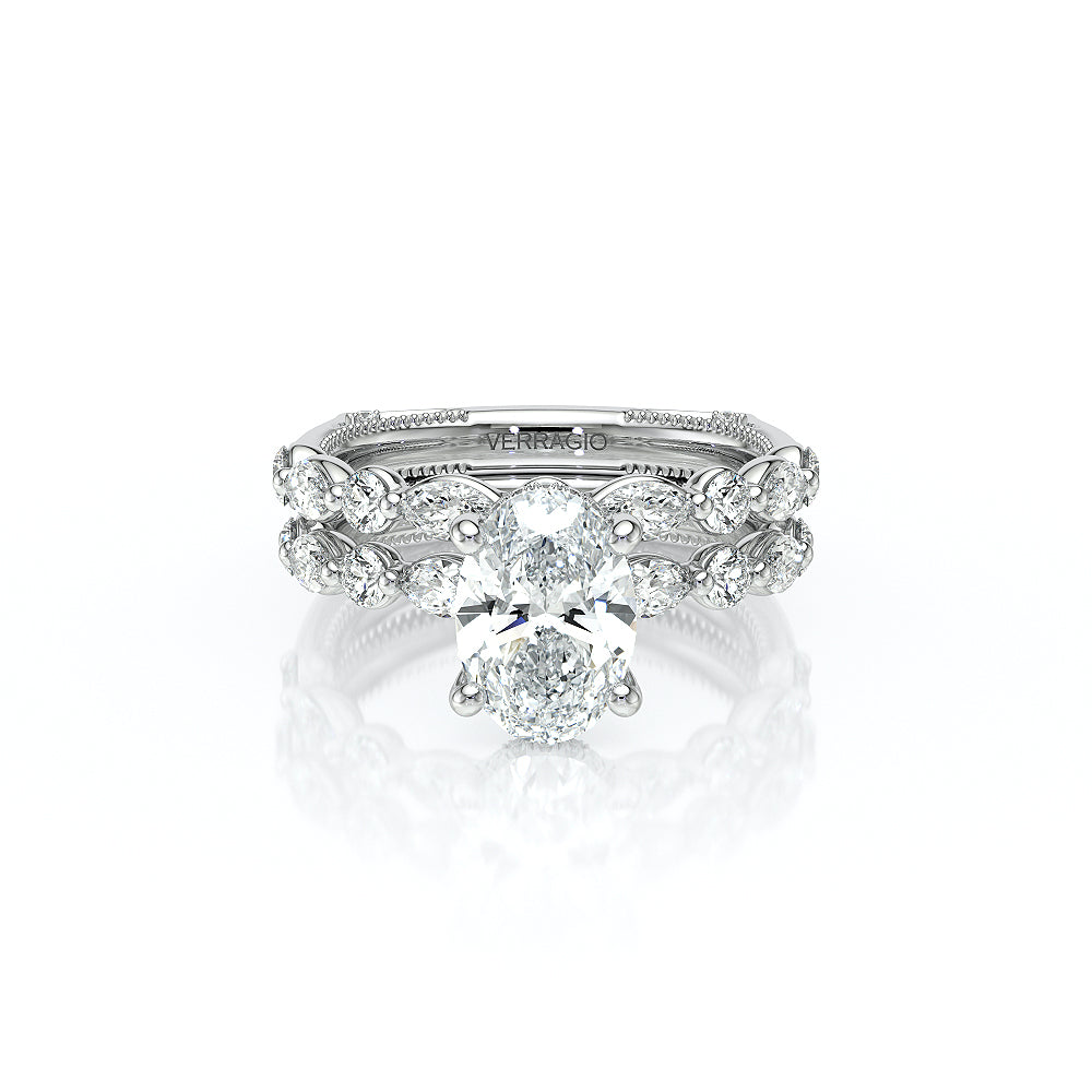 Oval Side Stone Platinum Engagement Ring - VNG-2202