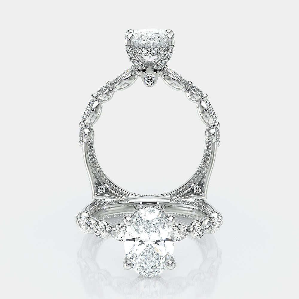 Oval Side Stone Platinum Engagement Ring - VNG-2202