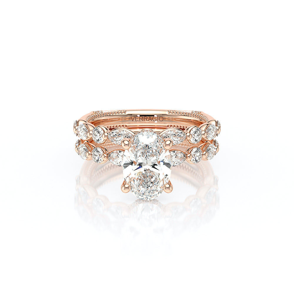 Oval Side Stone 18k Rose Gold Engagement Ring - VNG-2202
