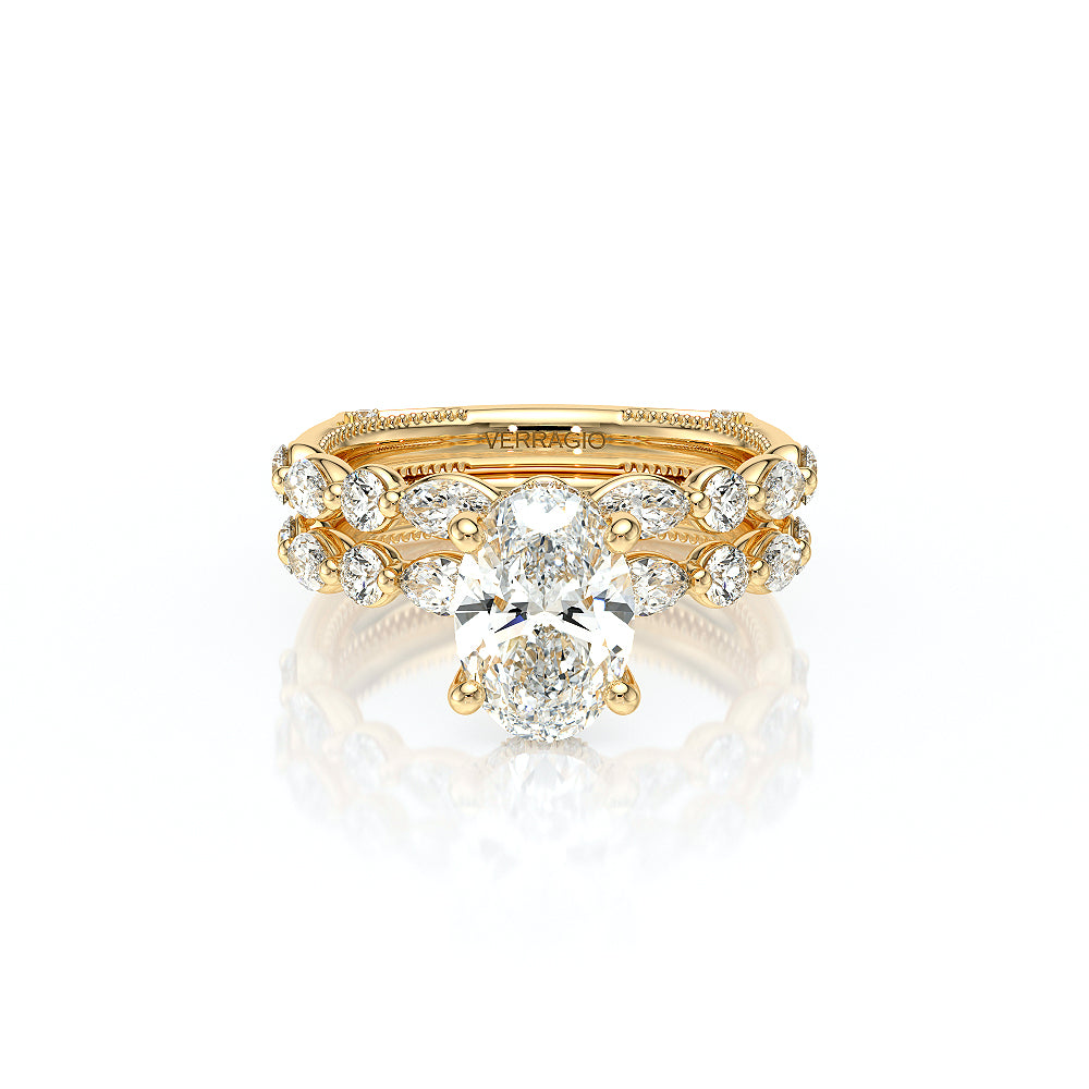Oval Side Stone 18k Yellow Gold Engagement Ring - VNG-2202