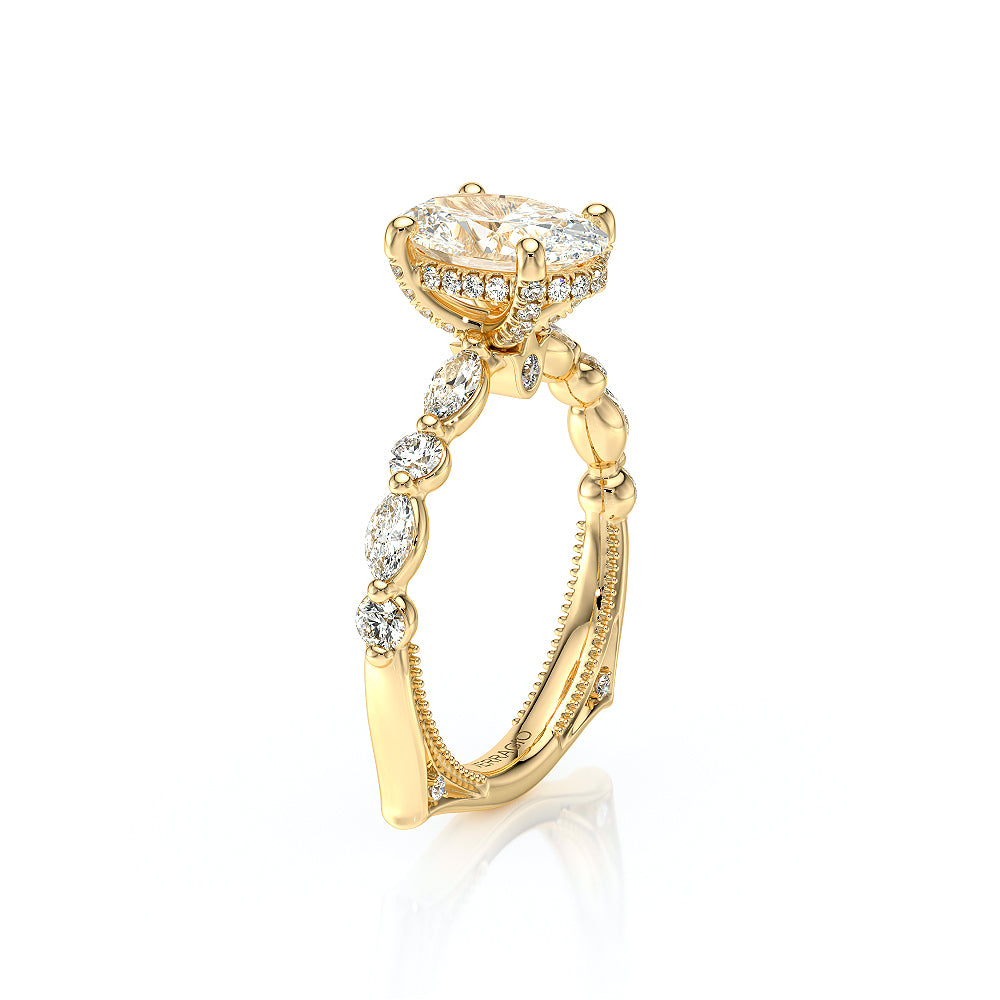 Oval Side Stone 18k Yellow Gold Engagement Ring - VNG-2202
