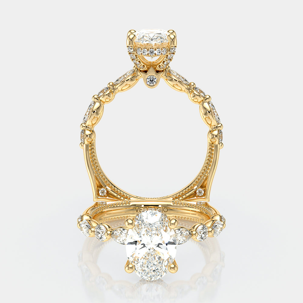 Oval Side Stone 18k Yellow Gold Engagement Ring - VNG-2202