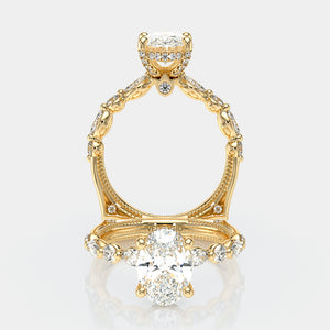 Oval Side Stone 18k Yellow Gold Engagement Ring - VNG-2202