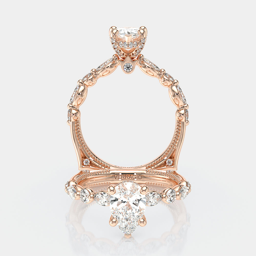 Pear Side Stone 18k Rose Gold Engagement Ring - VNG-2202