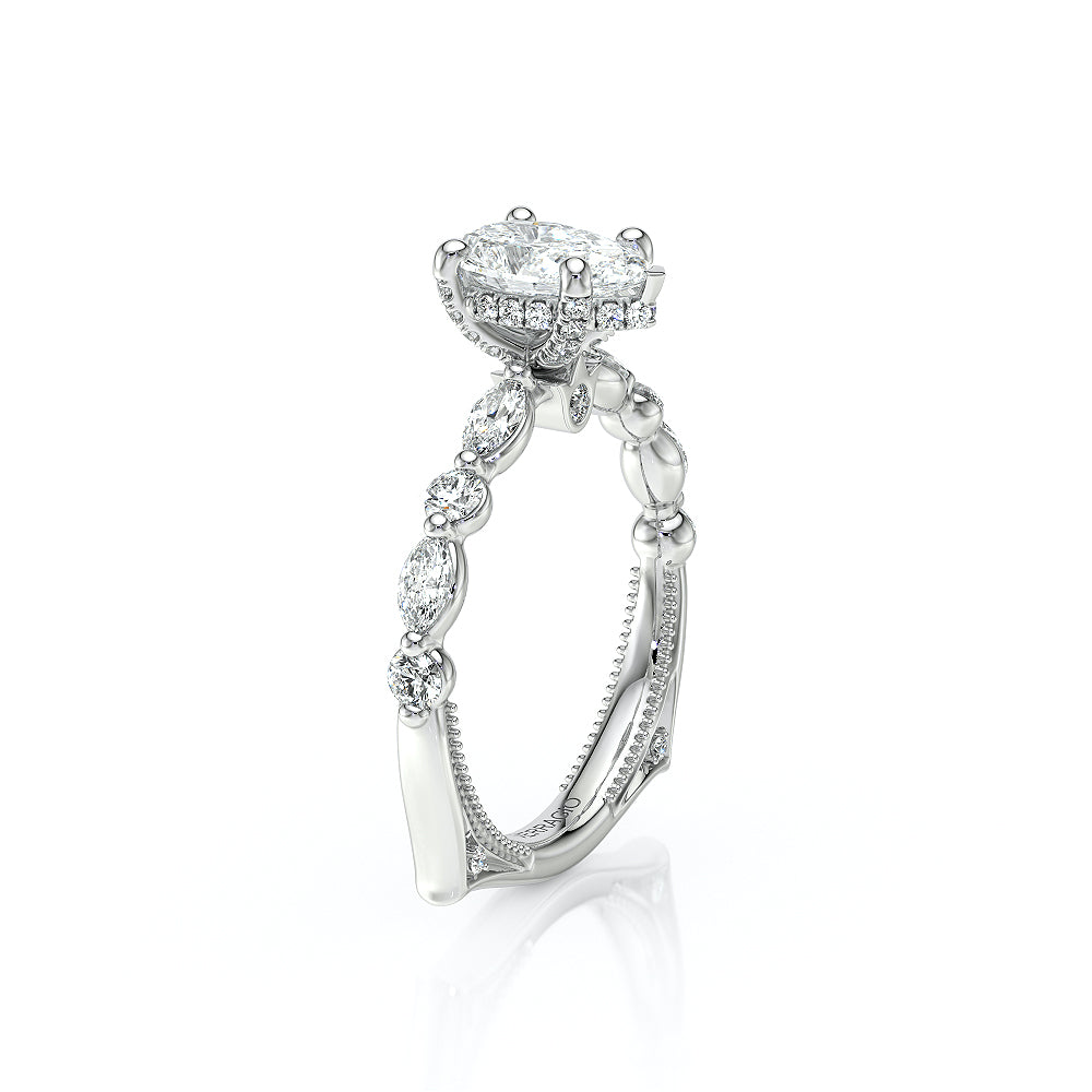 Pear Side Stone 18k White Gold Engagement Ring - VNG-2202