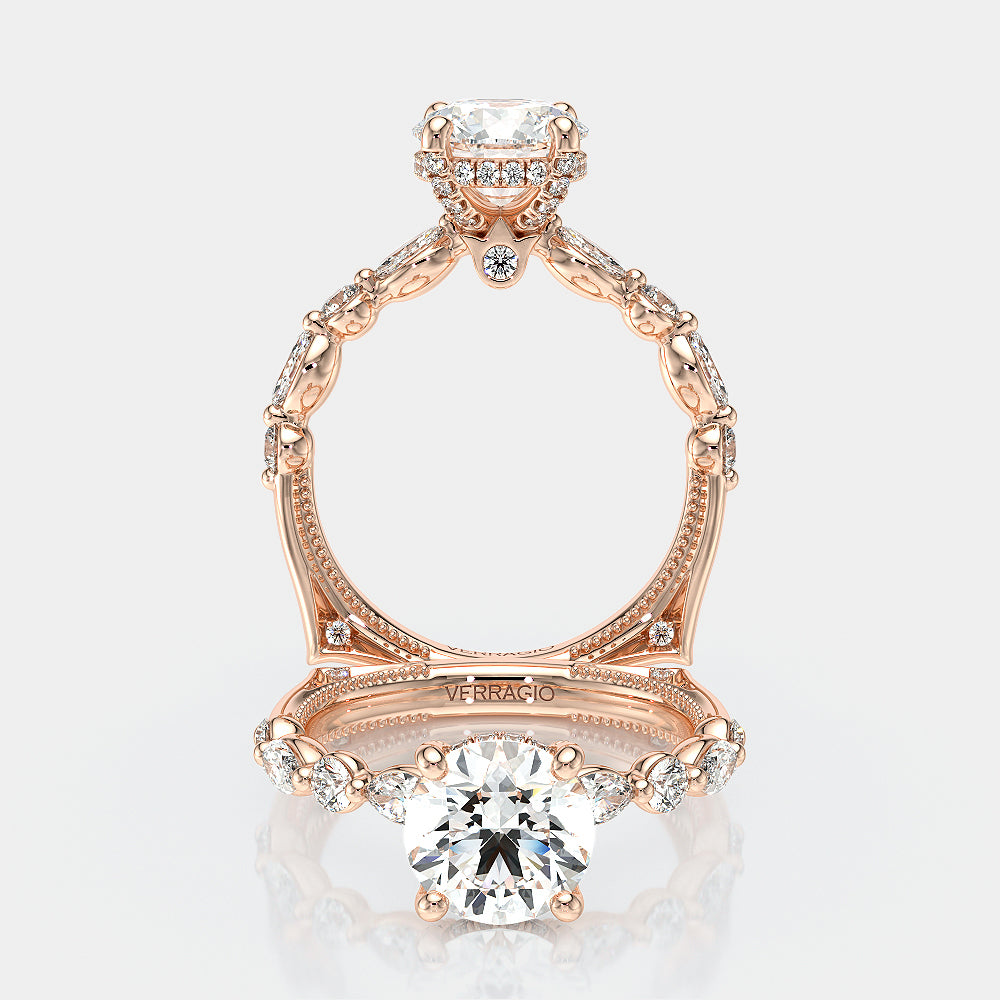 Round Side Stone 14k Rose Gold Engagement Ring - VNG-2202