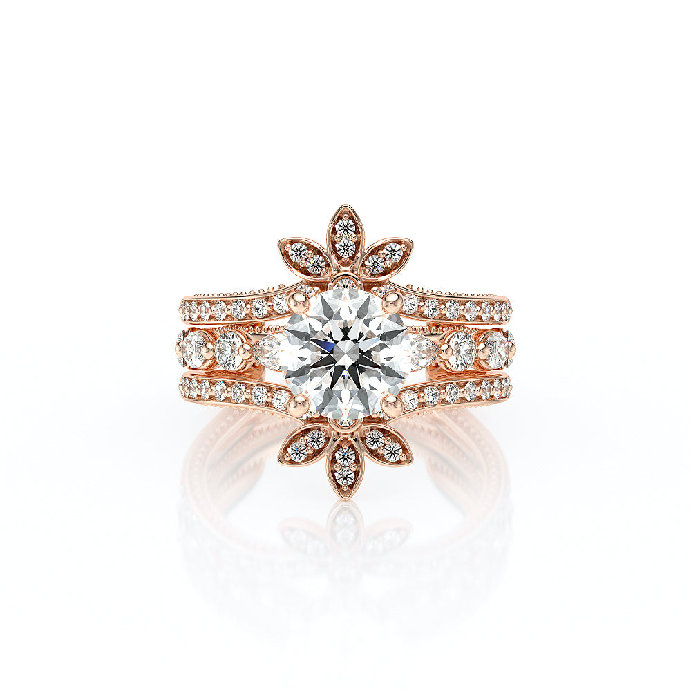 Round Side Stone 14k Rose Gold Engagement Ring - VNG-2202