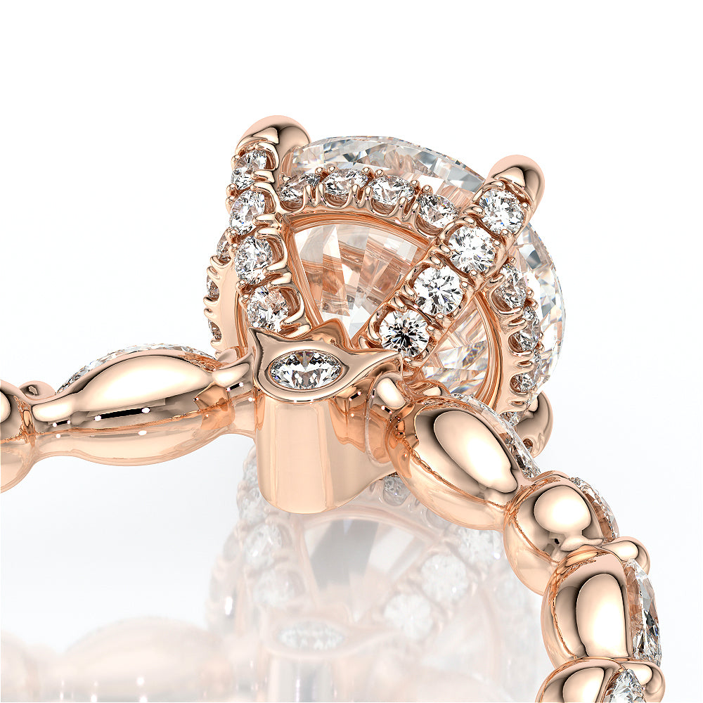 Round Side Stone 18k Rose Gold Engagement Ring - VNG-2202
