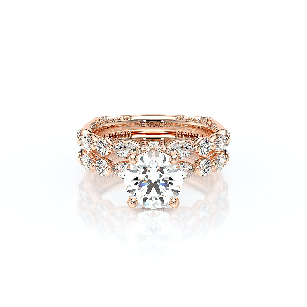 Round Side Stone 18k Rose Gold Engagement Ring - VNG-2202