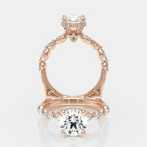 Round Side Stone 18k Rose Gold Engagement Ring - VNG-2202