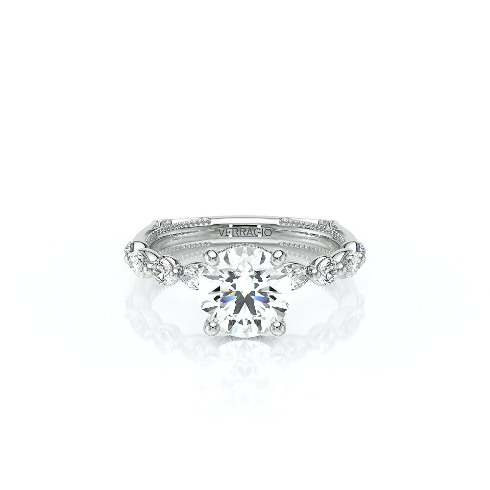 Round Side Stone 14k White Gold Engagement Ring - VNG-2202