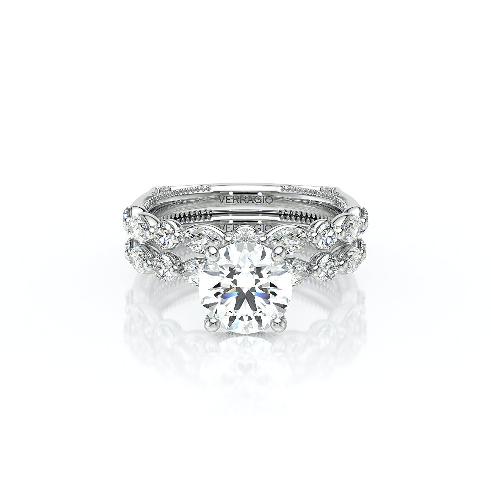 Round Side Stone 14k White Gold Engagement Ring - VNG-2202
