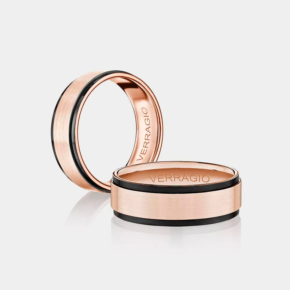 Modern Black Edge Wedding Ring 14k Rose Gold - VWS-204