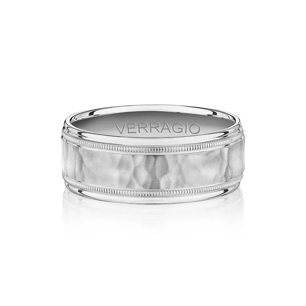 Modern Hammered Wedding Ring 14k White Gold - VWS-208