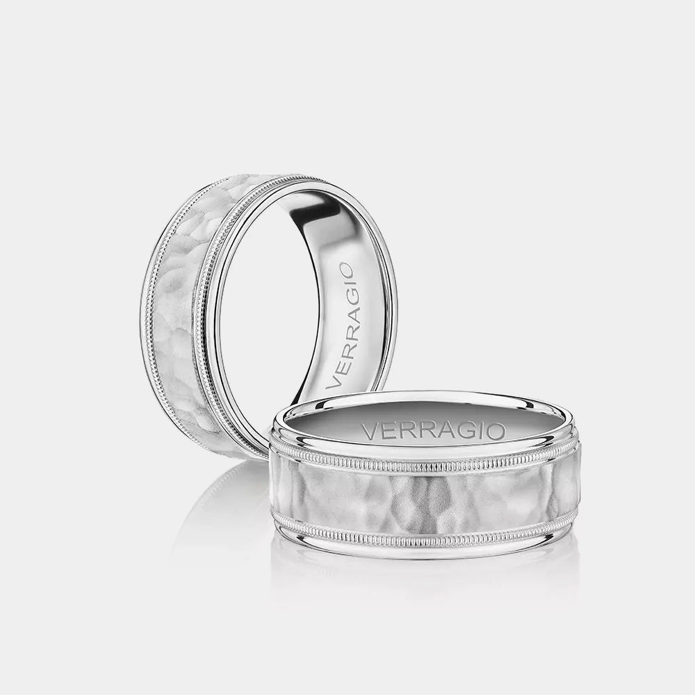 Modern Hammered Wedding Ring 14k White Gold - VWS-208