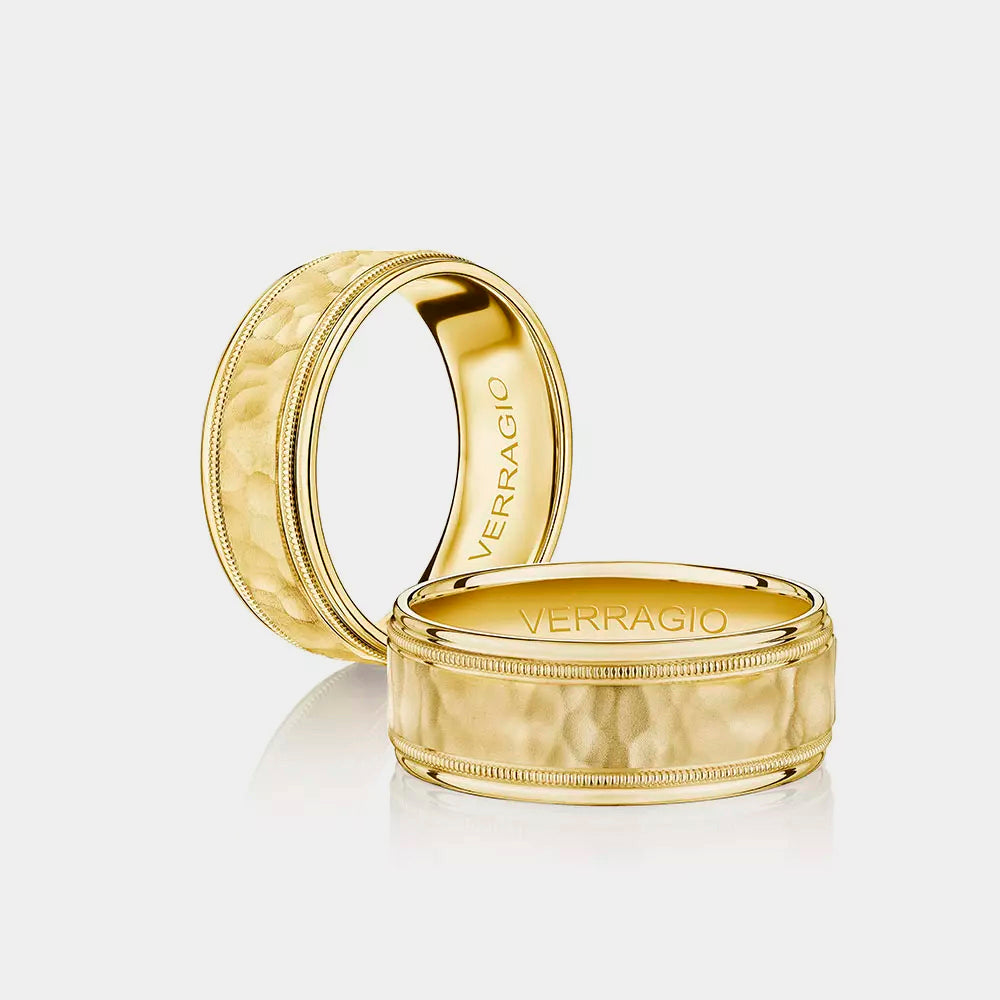 Modern Hammered Wedding Ring 14k Yellow Gold - VWS-208
