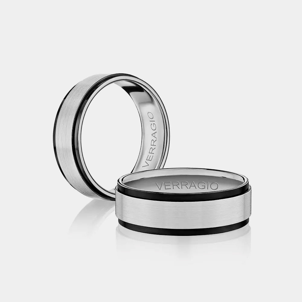 Modern Black Edge Wedding Ring 14k White Gold - VWS-204