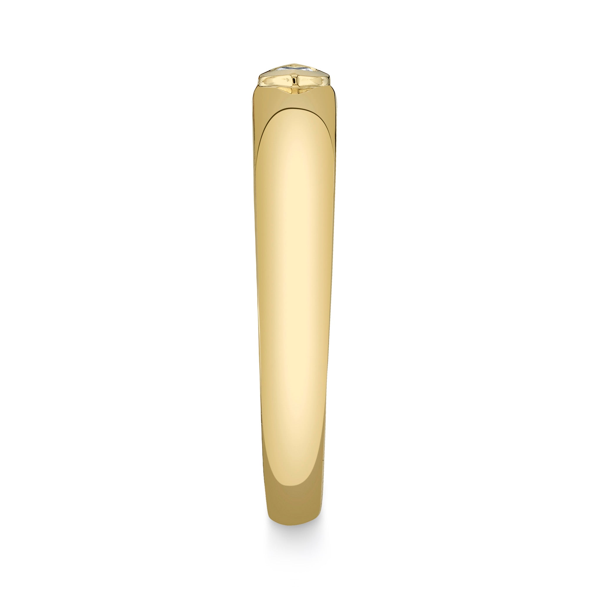 Yellow gold bezel set marquise diamond fashion ring, side view