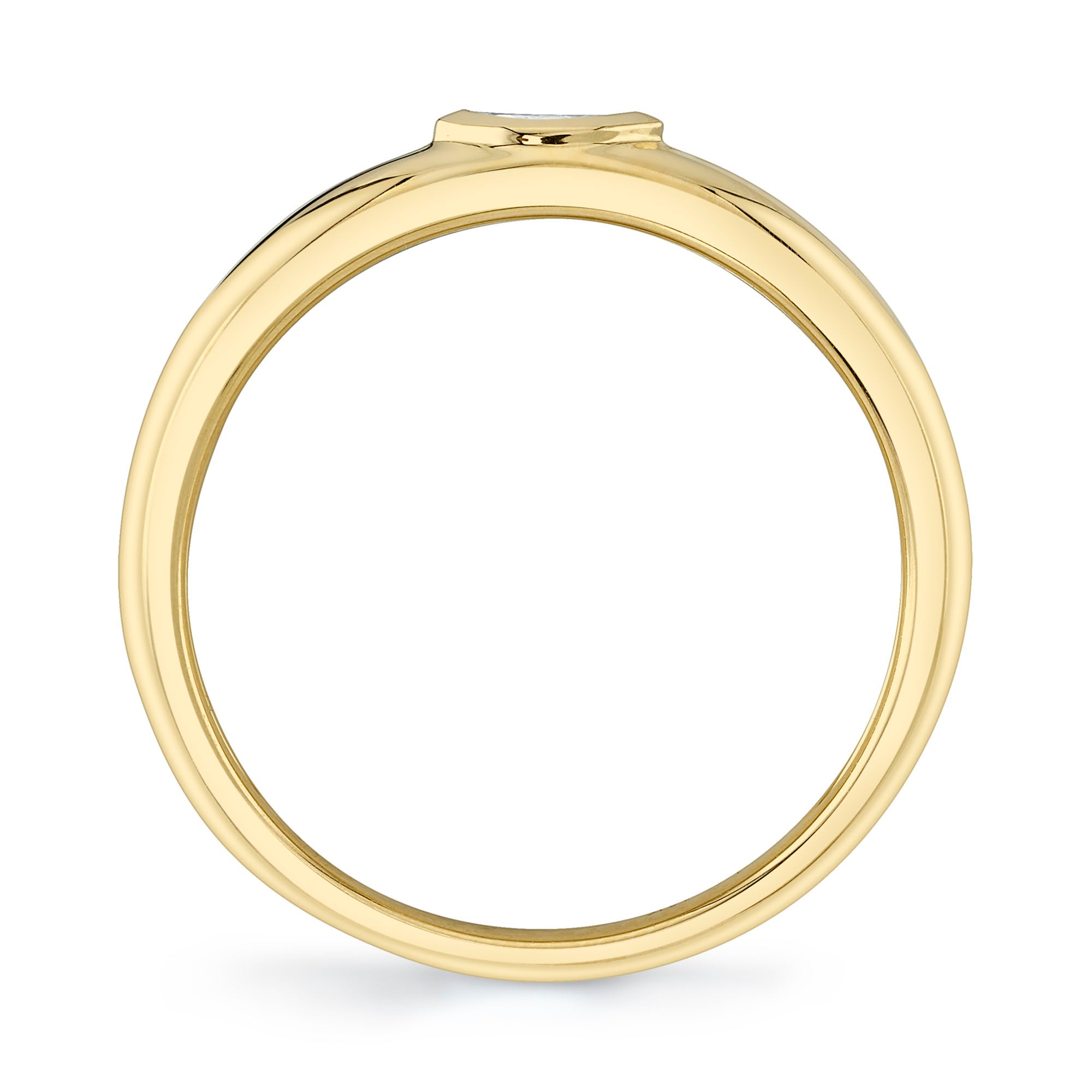 Yellow gold bezel set marquise diamond fashion ring, front angle view