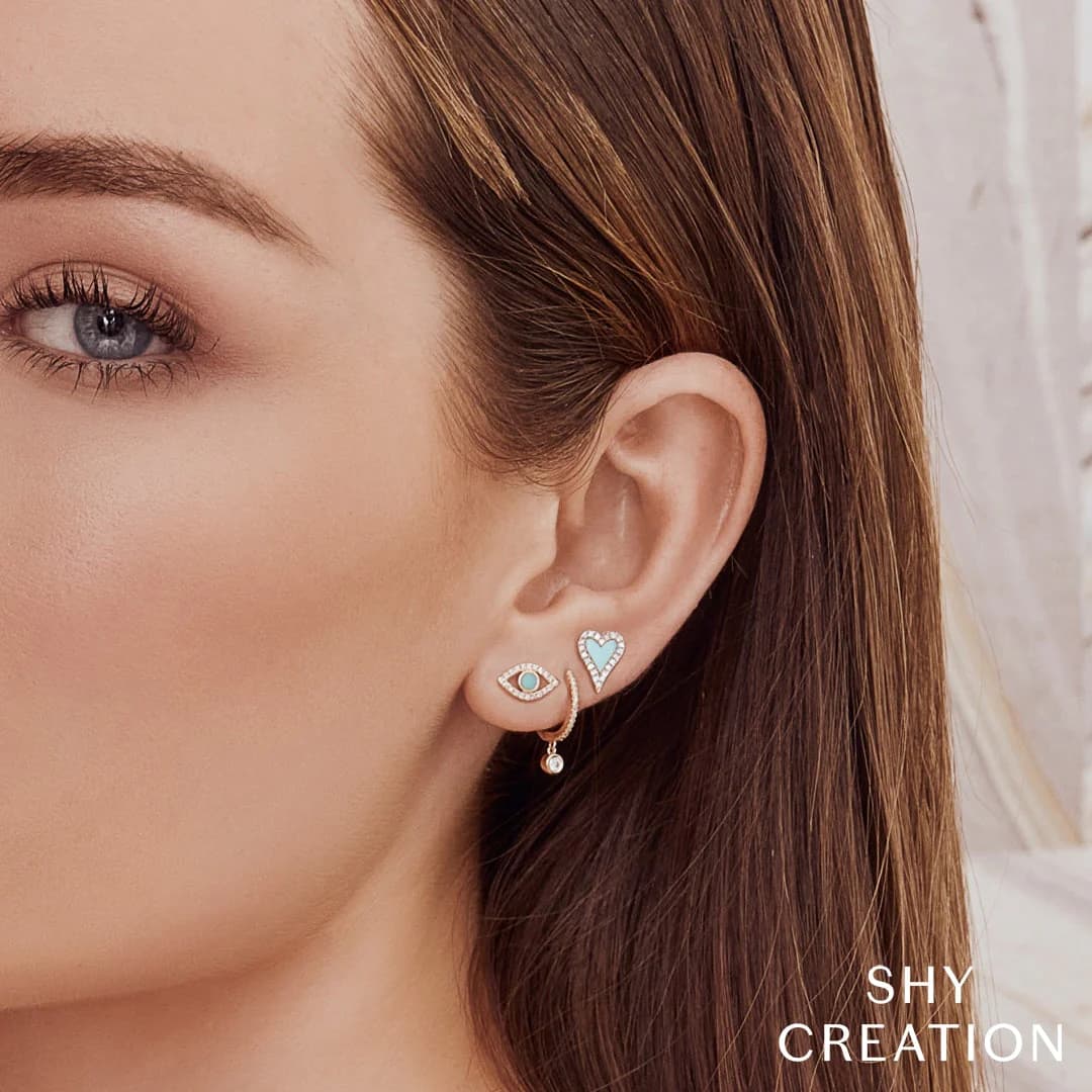diamond and turquoise eye stud earrings