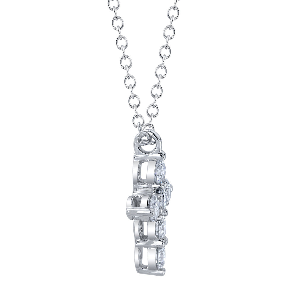 White gold diamond cross pendant necklace, side view