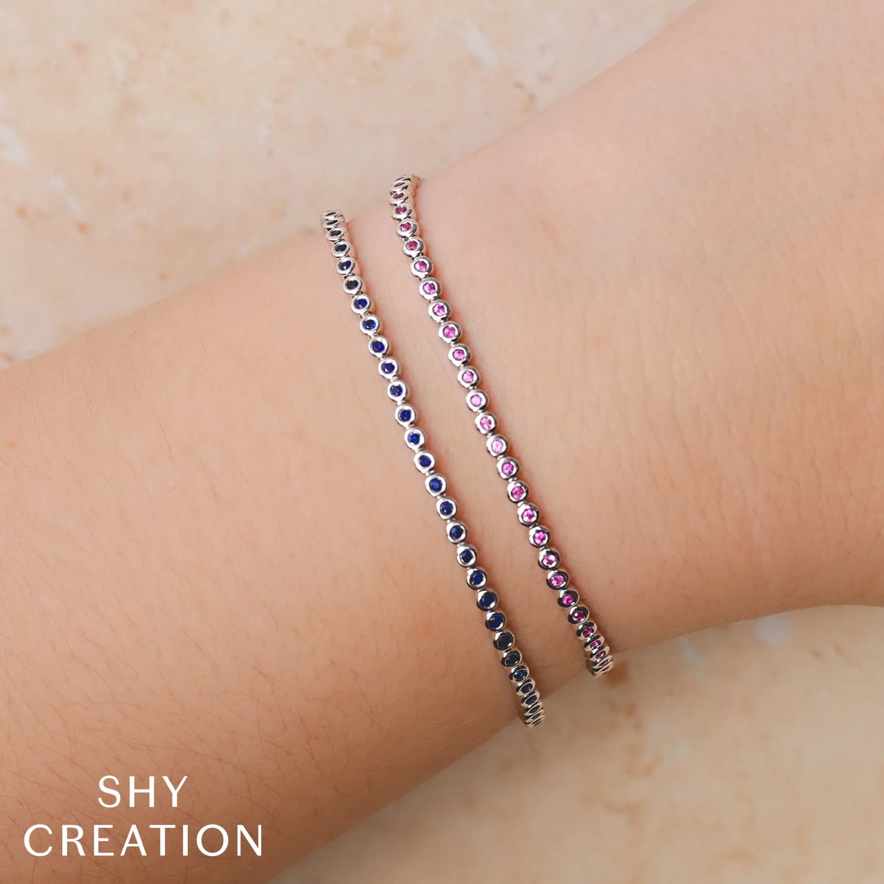 pink bezel tennis bracelet