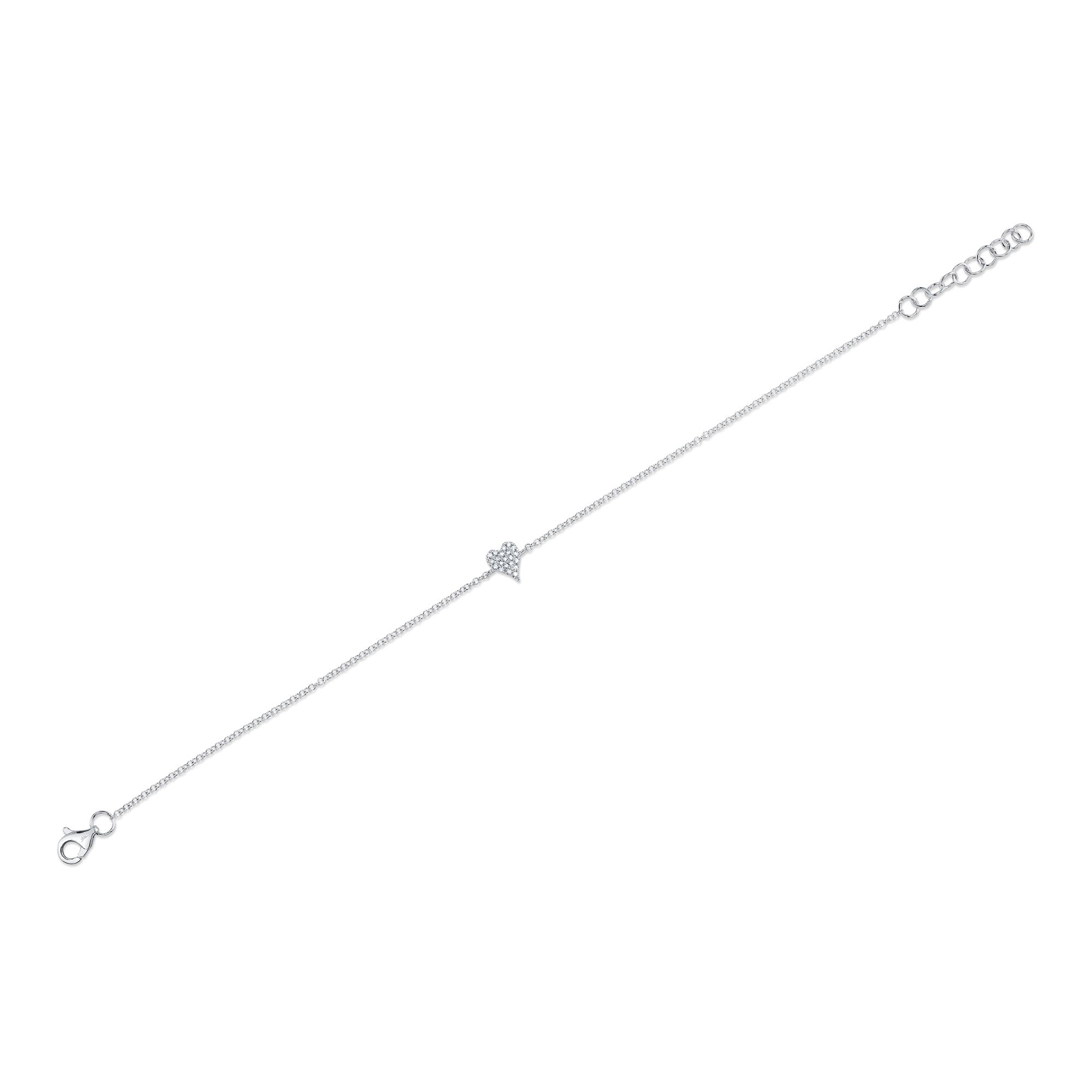 Kate White Gold Pavé Heart Charm Bracelet