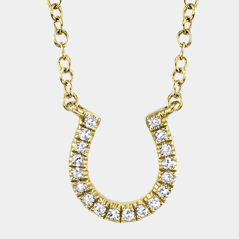 Yellow gold diamond horseshoe necklace, front  view