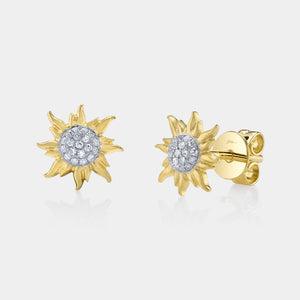 Kate Yellow Gold Diamond Pave Sun Stud Earrings