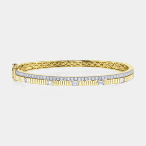 Kate Yellow Gold Ribbed Diamond Bangle Bracelet