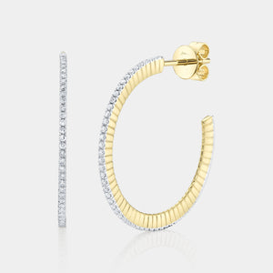 Kate Yellow Gold Diamond Ribbed Hoop Earrings