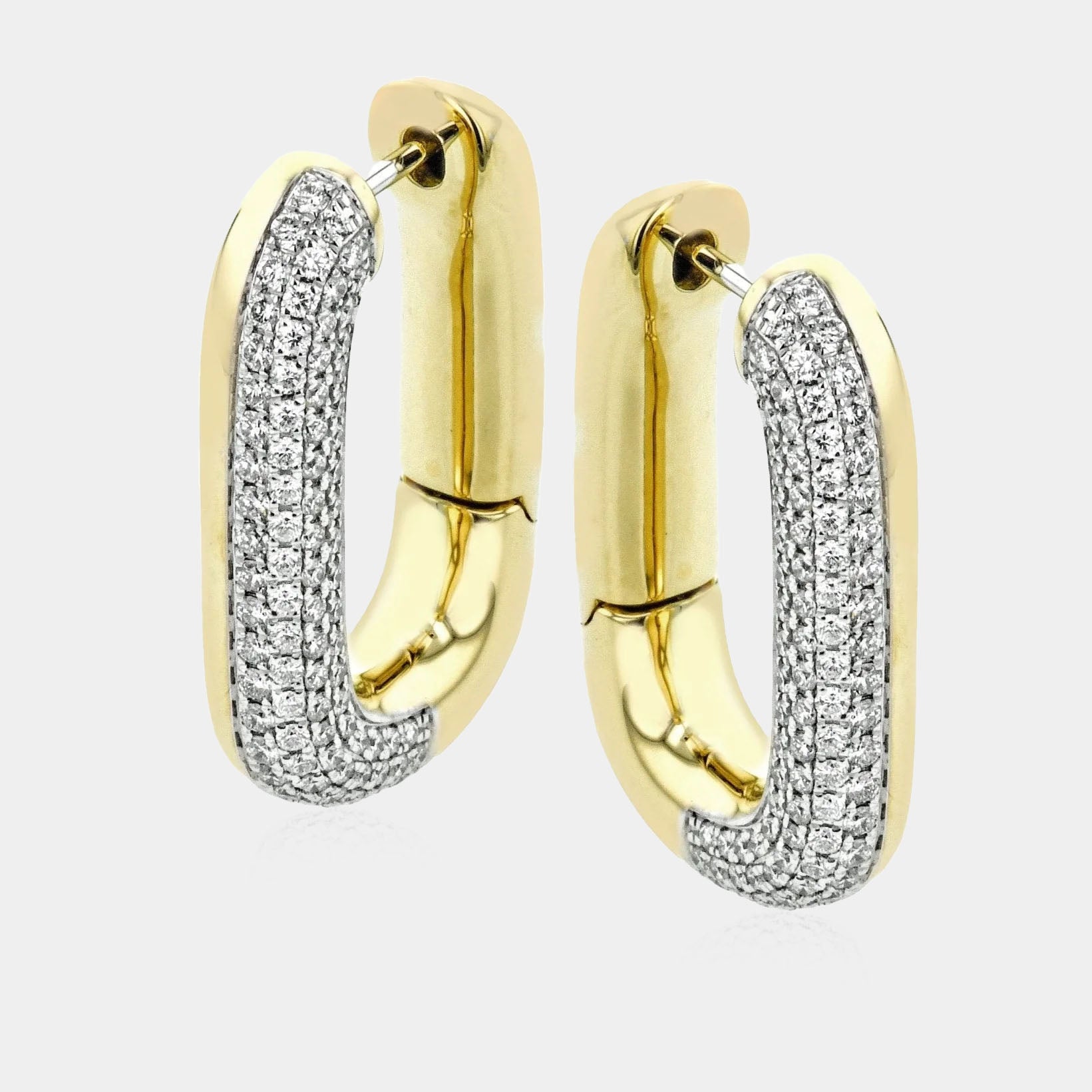 White and yellow gold diamond huggie earrings