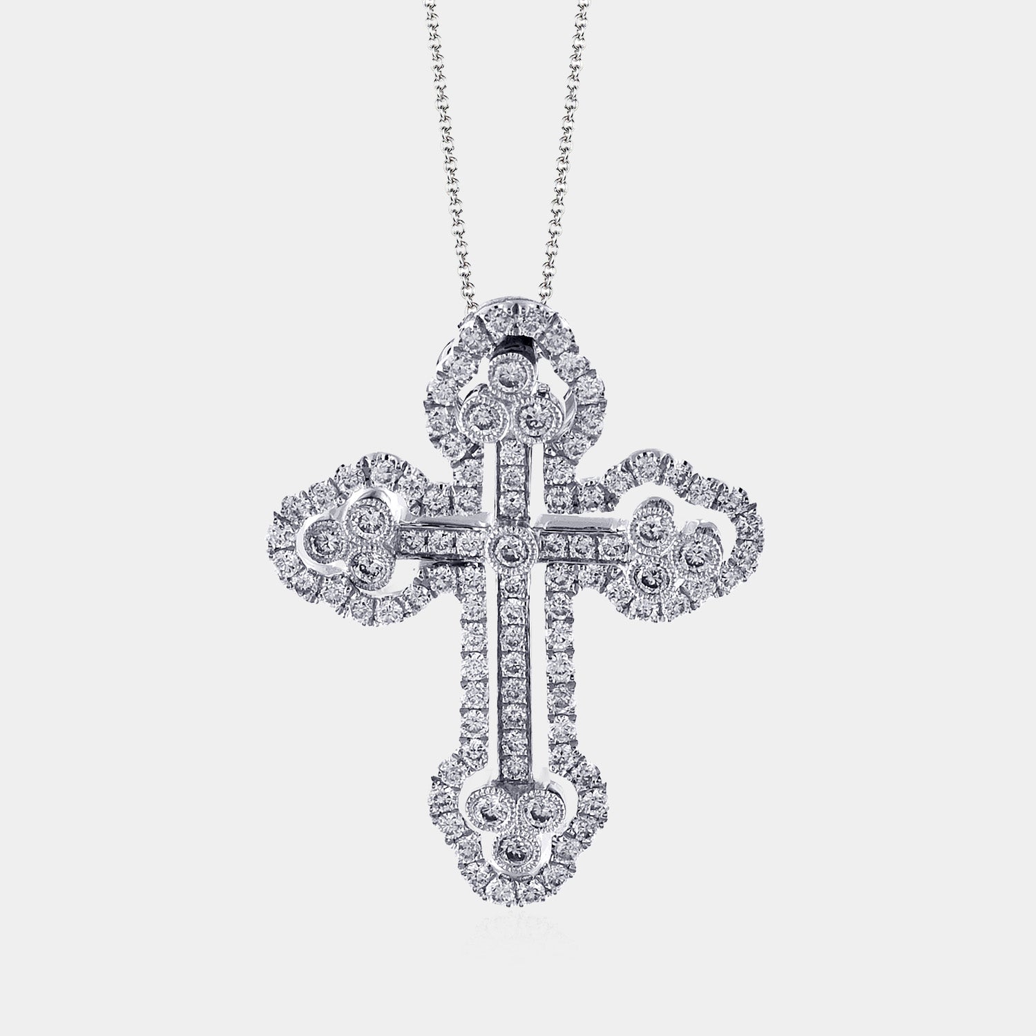 Diamond cross pendant, white gold