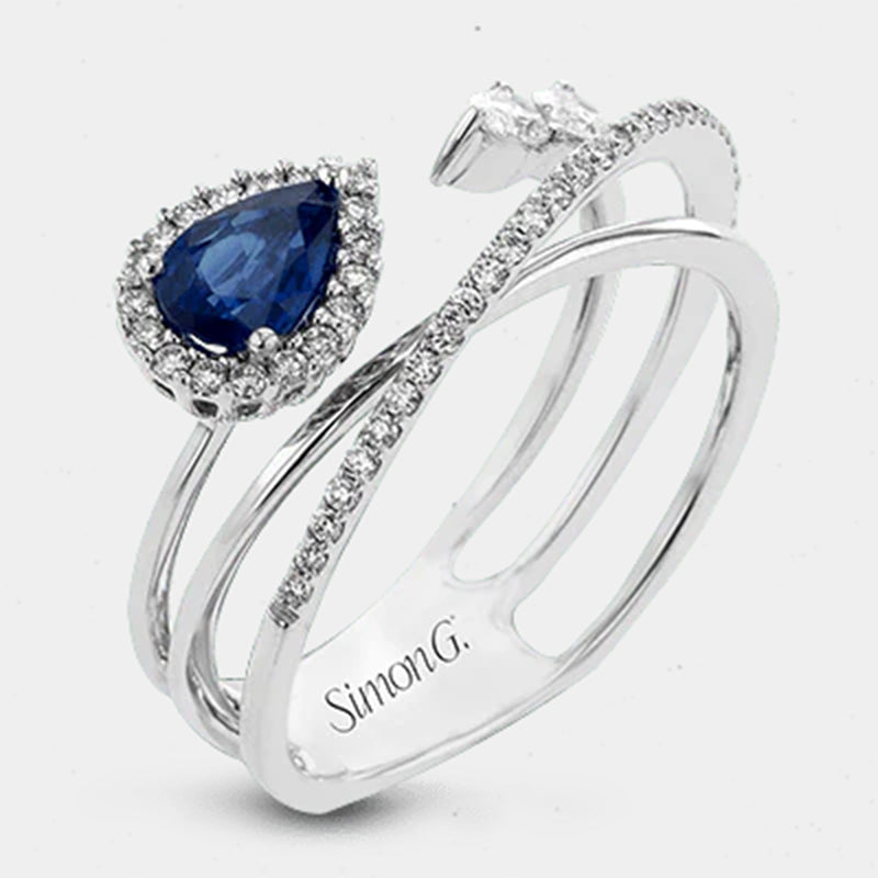 White gold sapphire and diamond twist ring