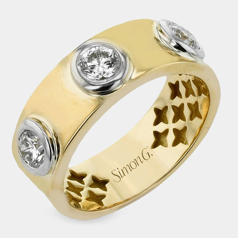 Yellow and white gold bezel set diamond fashion ring
