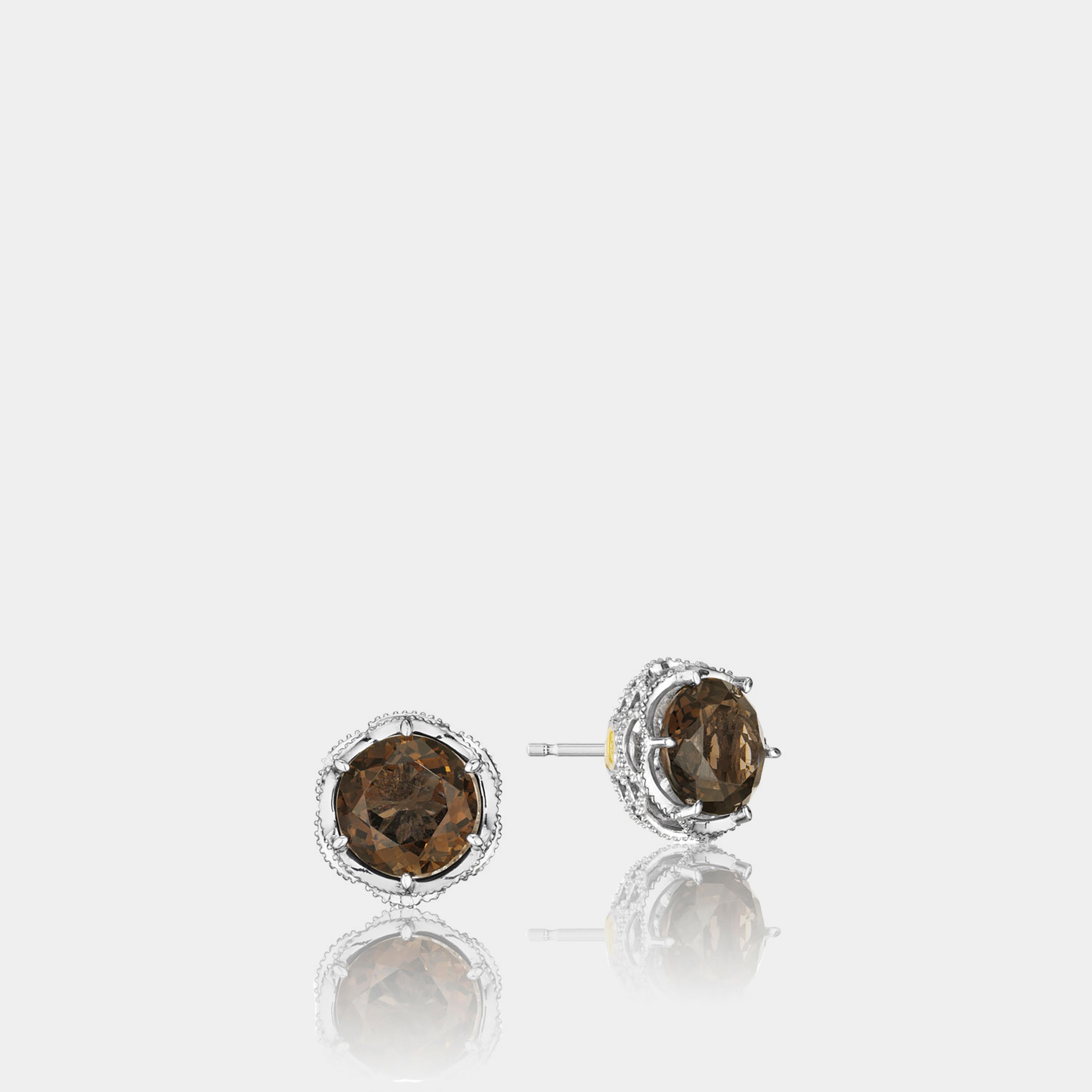 Brown smoky topaz earrings on grey background