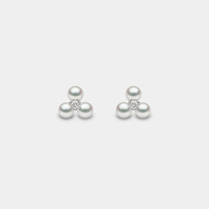 Triple Freshwater Pearl Stud Earrings with Diamonds