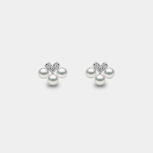 White Gold Pearl and Diamond V Stud Earrings