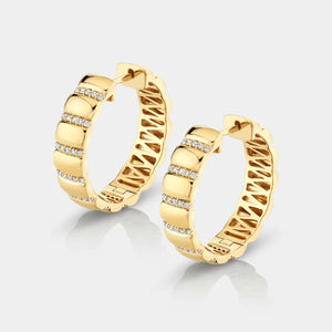 Orb Ribbed Huggie Earrings with Diamonds