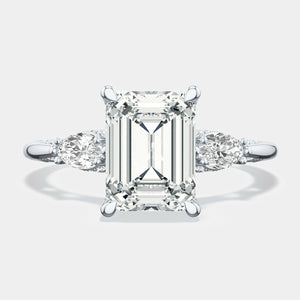 Emerald 3-Stone 18k White Gold Engagement Ring - 2685