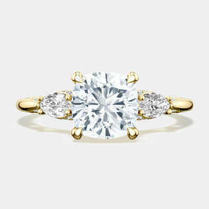 Cushion 3-Stone 18k Yellow Gold Engagement Ring - 2685