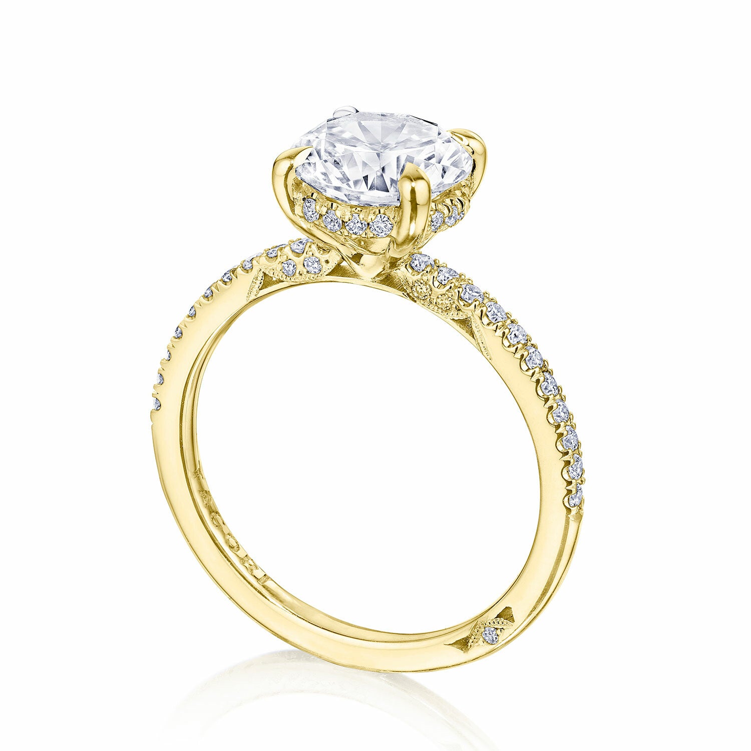 Round Pavé 18K Yellow Gold Engagement Ring - 267015