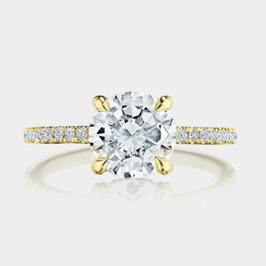 Round Pavé 18K Yellow Gold Engagement Ring - 267015