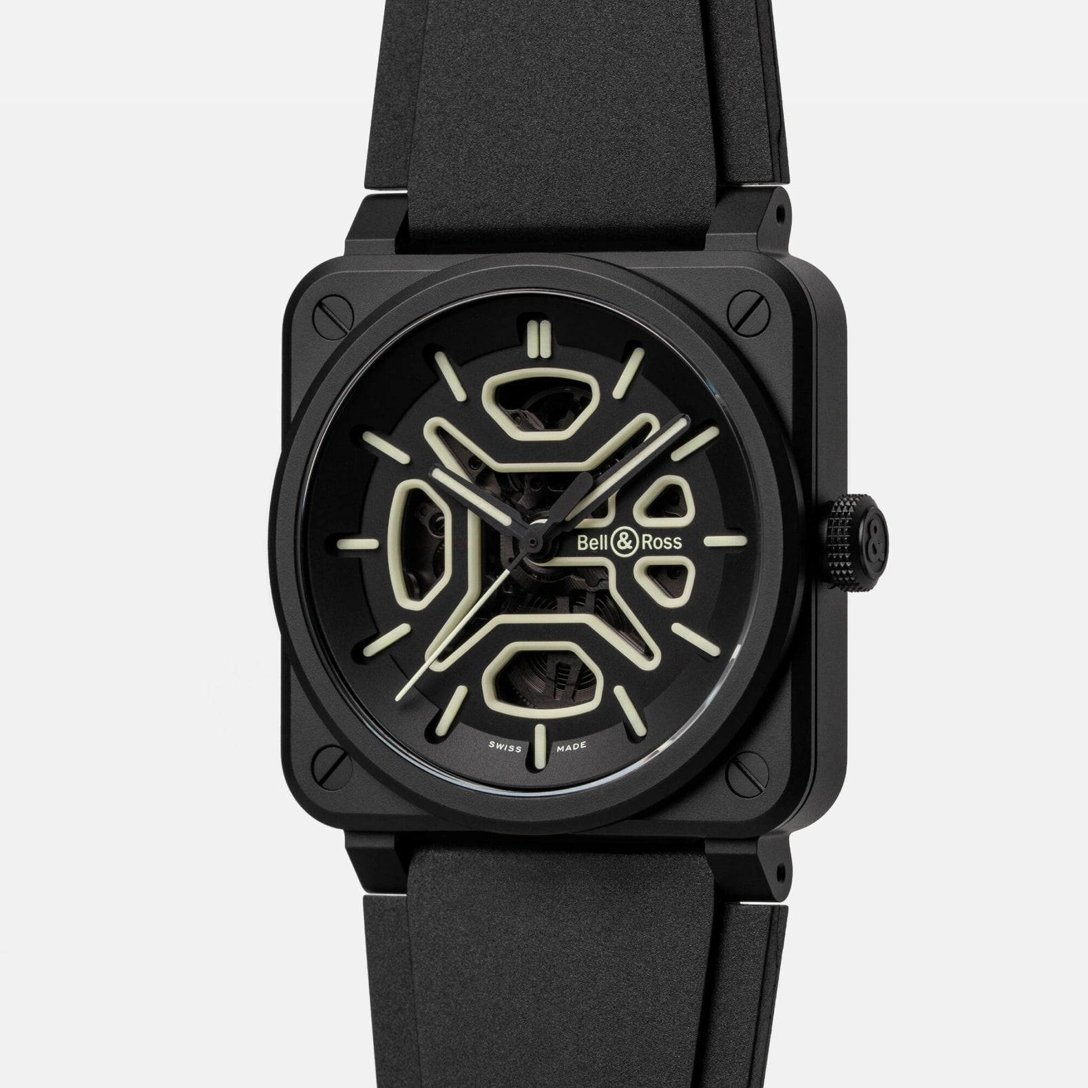 BR-03 Skeleton Lum Ceramic 41mm - Black Dial on Strap