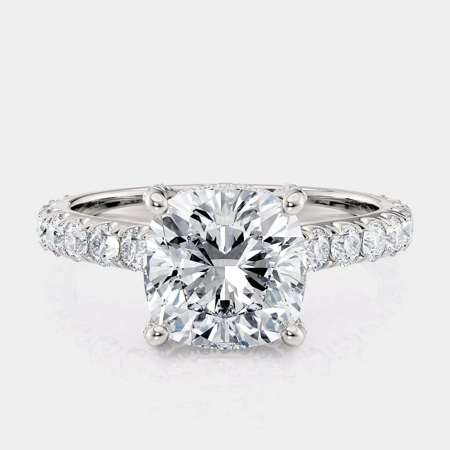 Cushion Pavé 18k White Gold Engagement Ring - R780
