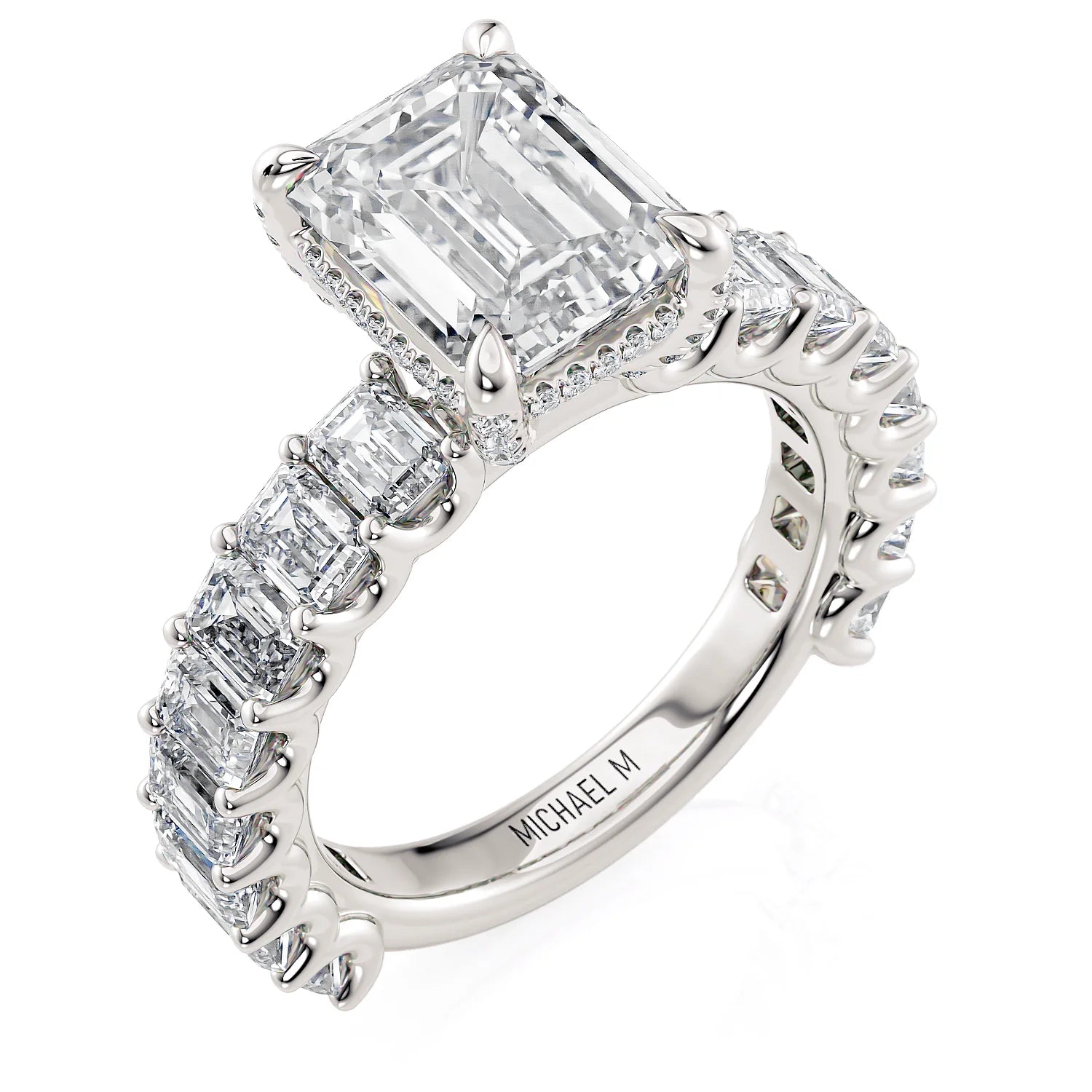 Emerald Side Stone Platinum Engagement Ring - R810